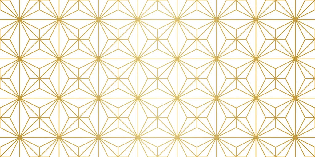 Self-adhesive wallpaper featuring a star-shaped geometric pattern in white and gold