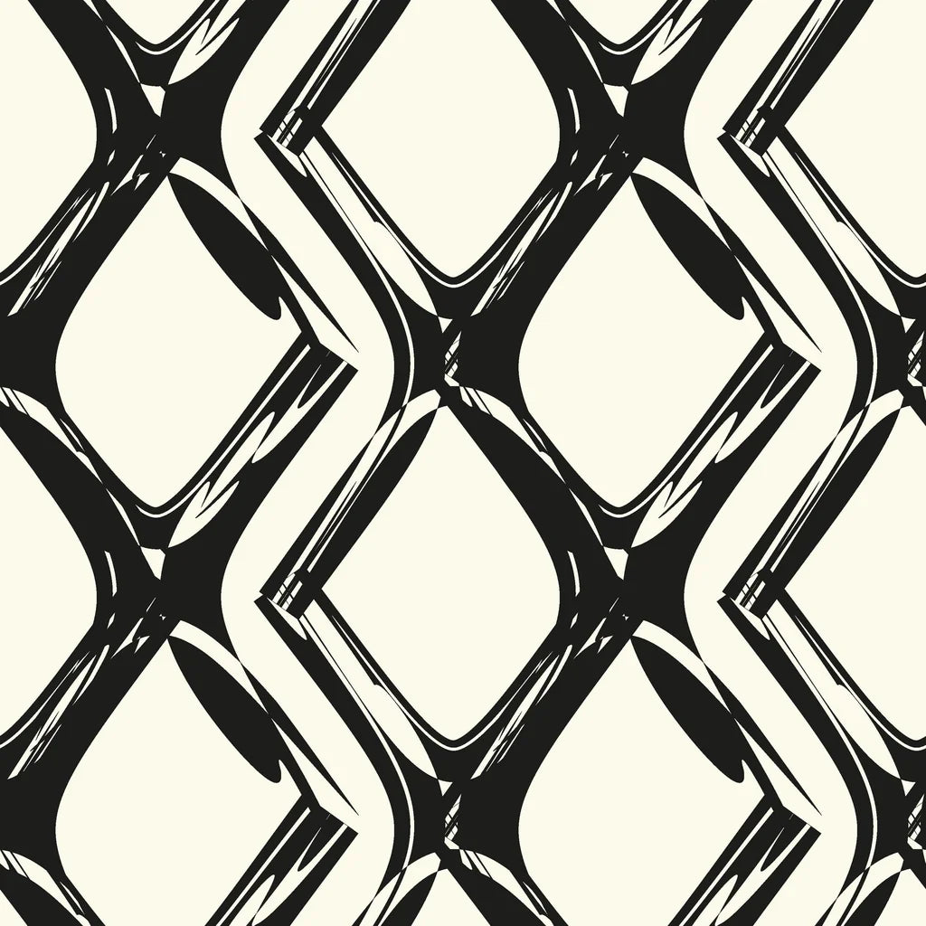Abstract black and white geometric grid wallpaper featuring a distorted, peeling effect, titled 'Static Quake'