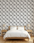 Steel Forms bold bauhaus geometric wallpaper adding character to a cozy bedroom