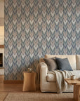 Steel Passage neutral chevron peel and stick wallpaper in a warm and inviting living room