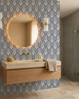 Steel Passage neutral chevron peel and stick wallpaper creating ambiance in a serene bathroom