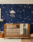 Stellar Bloom celestial sky wallpaper in a warm and inviting living room