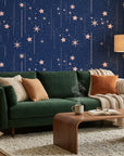 Stellar Bloom celestial sky wallpaper as a feature wall in a bright home office