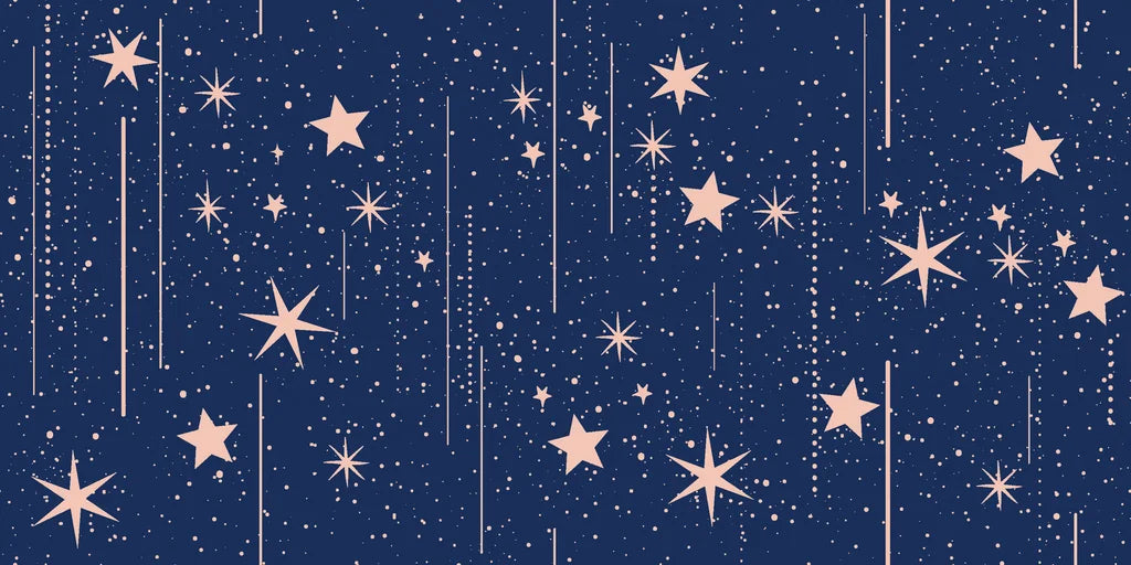 A deep navy blue wallpaper with a celestial pattern, showcasing pink stars and connecting lines - Stellar Bloom