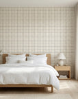 Still Pane calm neutral windowpane wallpaper adding character to a cozy bedroom