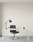 Still Pane calm neutral windowpane wallpaper as a feature wall in a bright home office