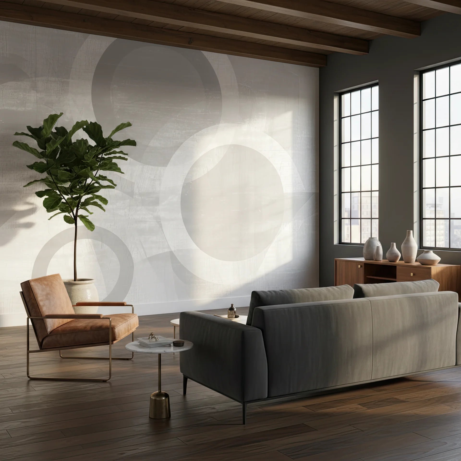 Balanced removable wallpaper featuring large overlapping circles