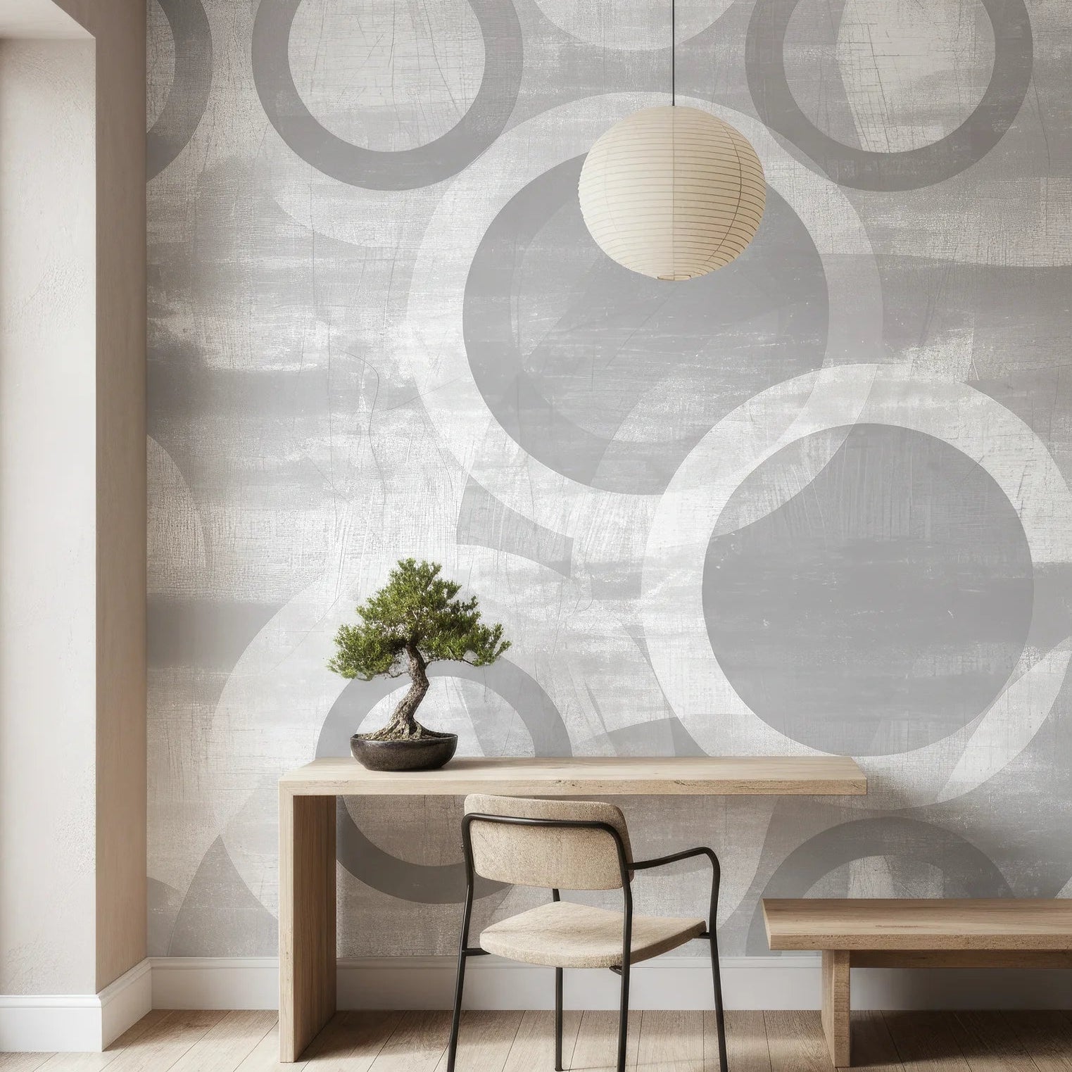Contemporary grey wallpaper with rhythmic geometric composition