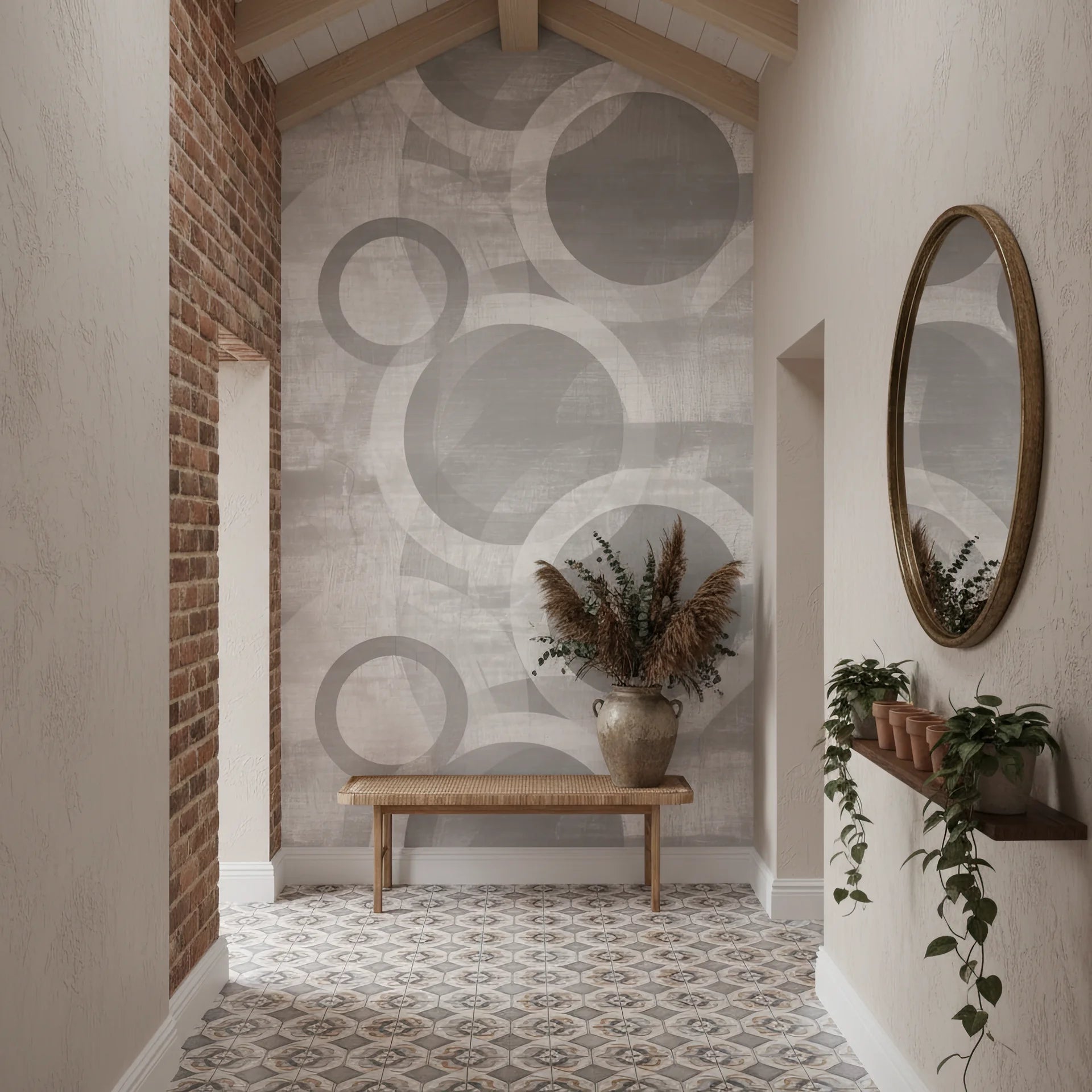 Subtle stone-inspired wallpaper sample with meditative circles