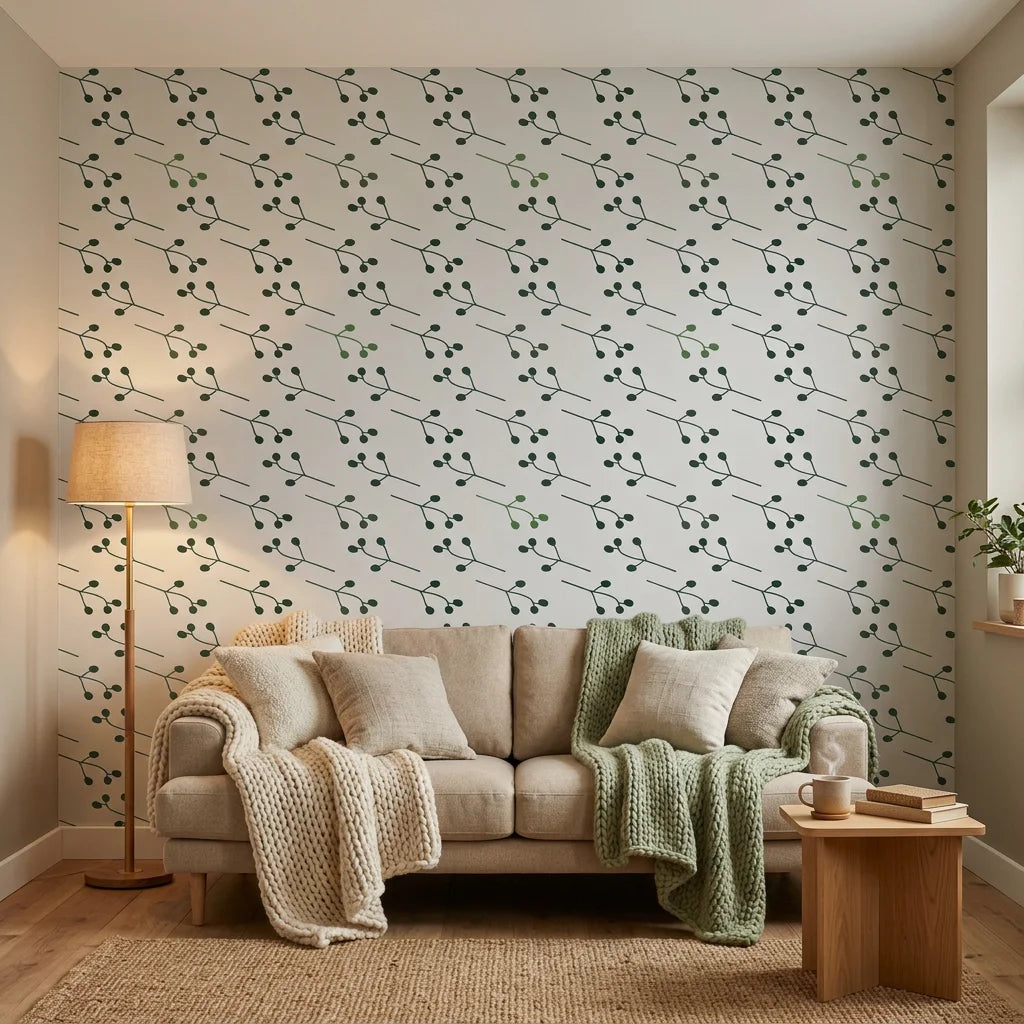 Stone Garden minimalist green sprig in a warm and inviting living room