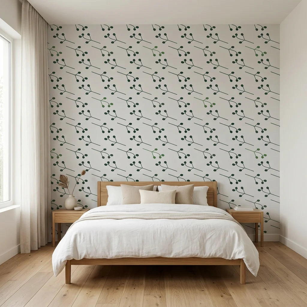 Stone Garden minimalist green sprig adding character to a cozy bedroom