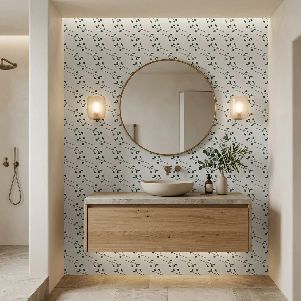 Stone Garden minimalist green sprig creating ambiance in a serene bathroom