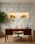 Stone & Sky soft neutral stone inspired texture wallpaper as a feature wall in a bright home office