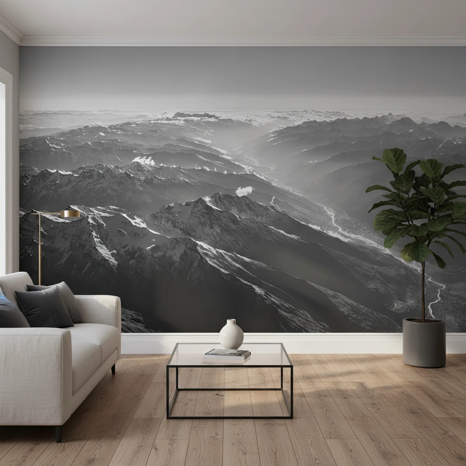 Dramatic rocky mountain landscape with snow removable wallpaper