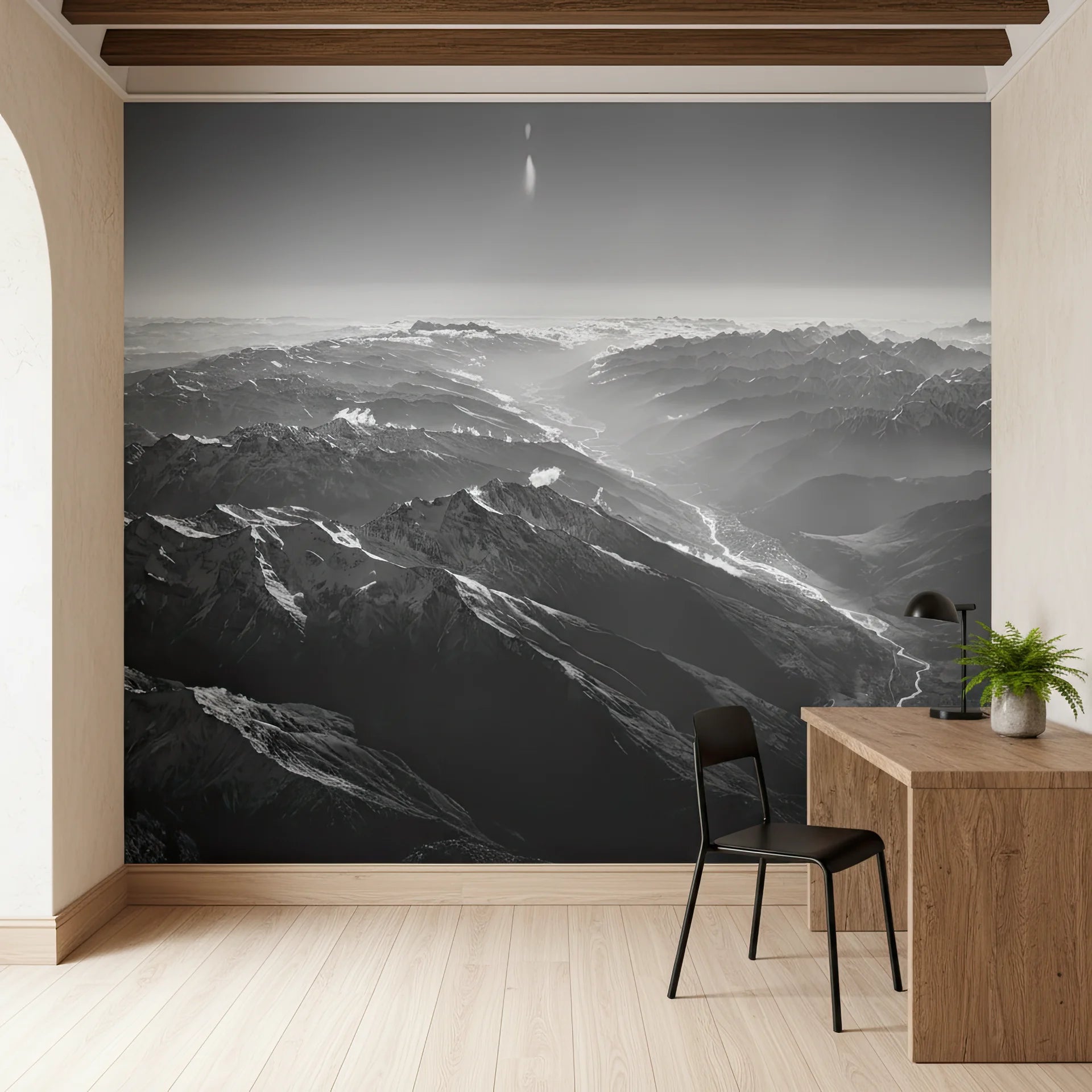 Rugged stone peaks with white snow coverage peel and stick