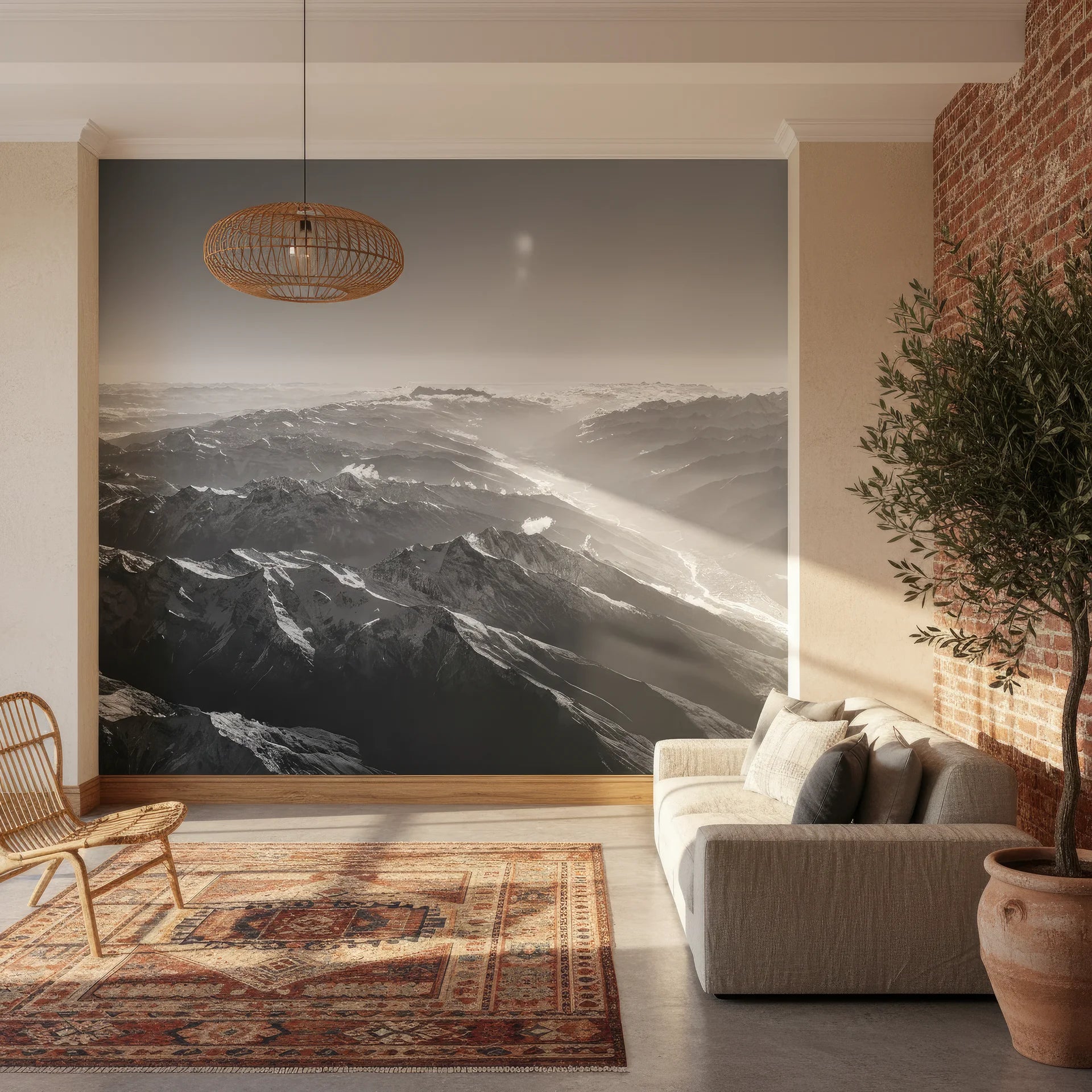 Alpine stone formations with pristine snow peel and stick wallpaper