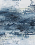 Storm Break dramatic navy abstract wallpaper creating ambiance in a serene bathroom