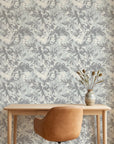 Matte grey expressive brushstroke botanical peel and stick wallpaper - Storm Garden adding character to a bedroom