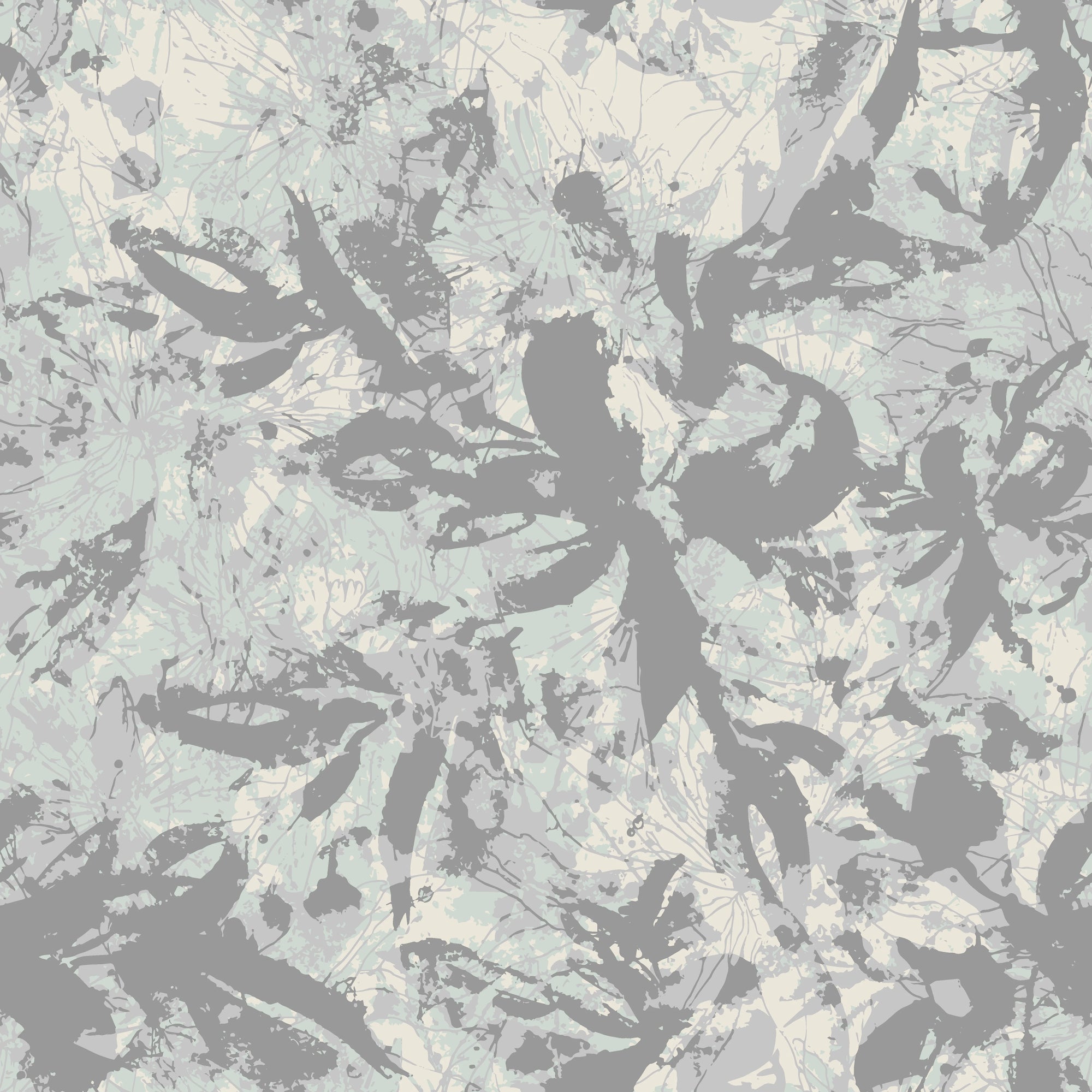 Matte grey expressive brushstroke botanical peel and stick wallpaper - Storm Garden creating ambiance in a bathroom