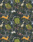 Matte navy folk woodland animal peel and stick wallpaper - Storybook Forest