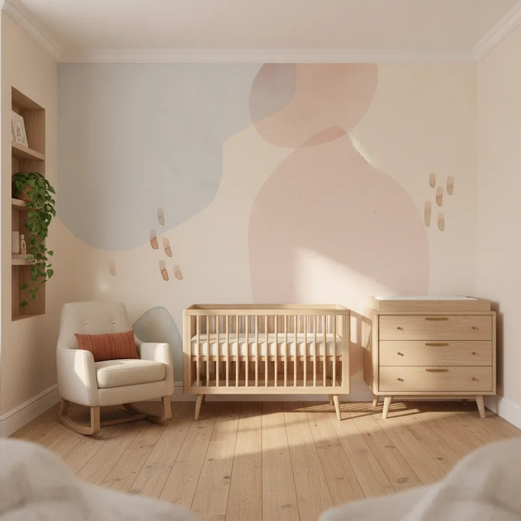 Subtle Texture soft multicolor abstract as a feature wall in a bright home office