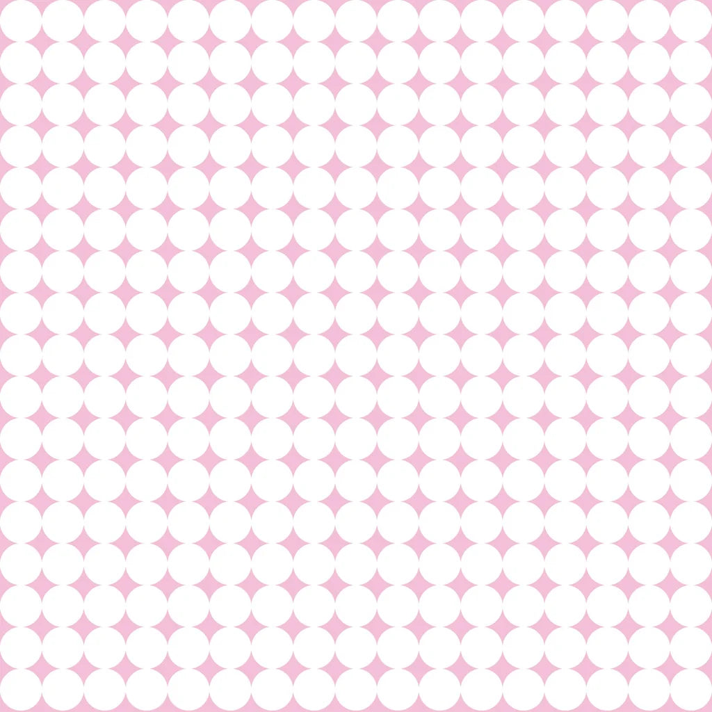 Interlocking pink and white circles in a geometric lattice pattern peel and stick wallpaper