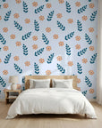 Summer Story vibrant coastal floral wallpaper adding character to a cozy bedroom