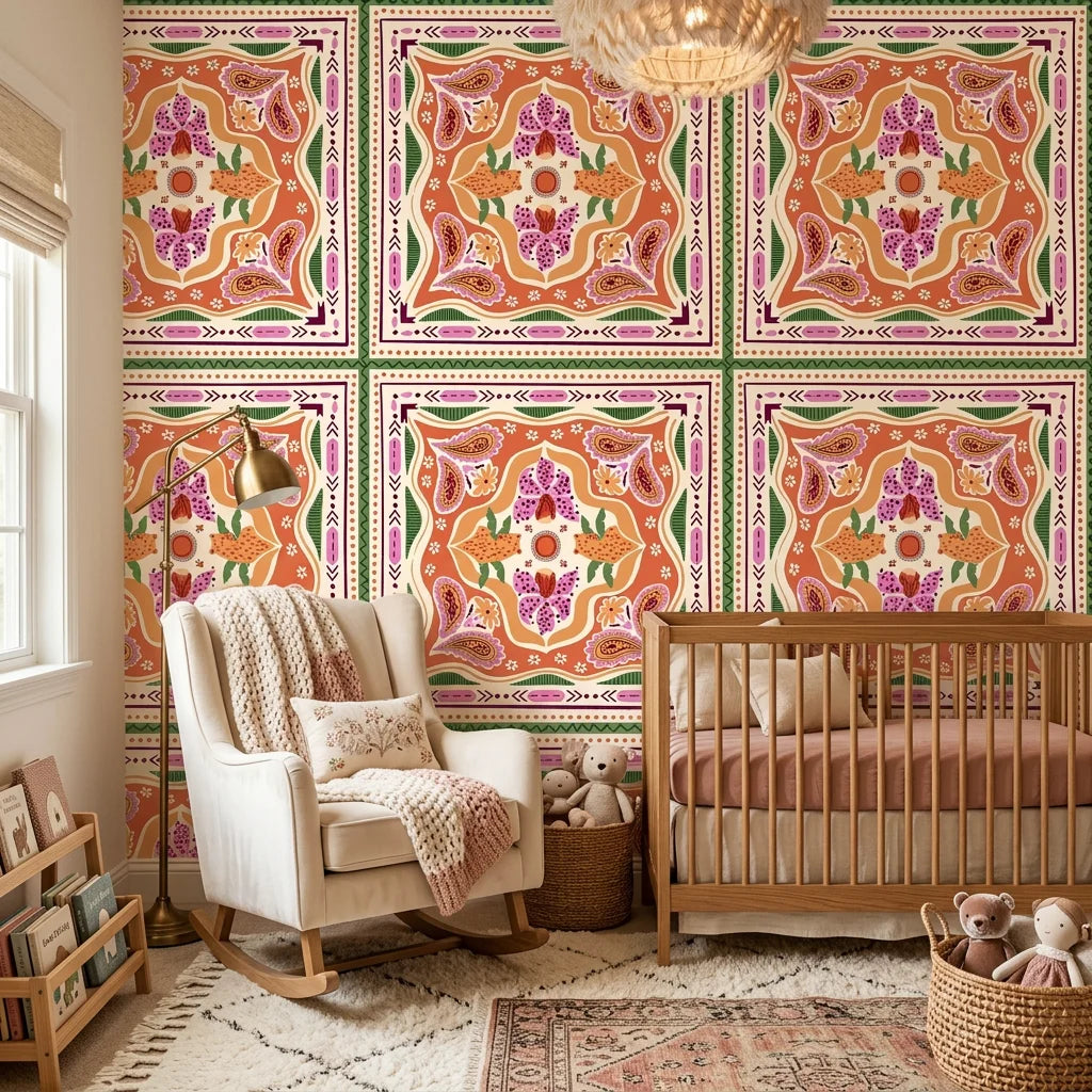 Sun Bloom sunflower wallpaper in a warm and inviting living room