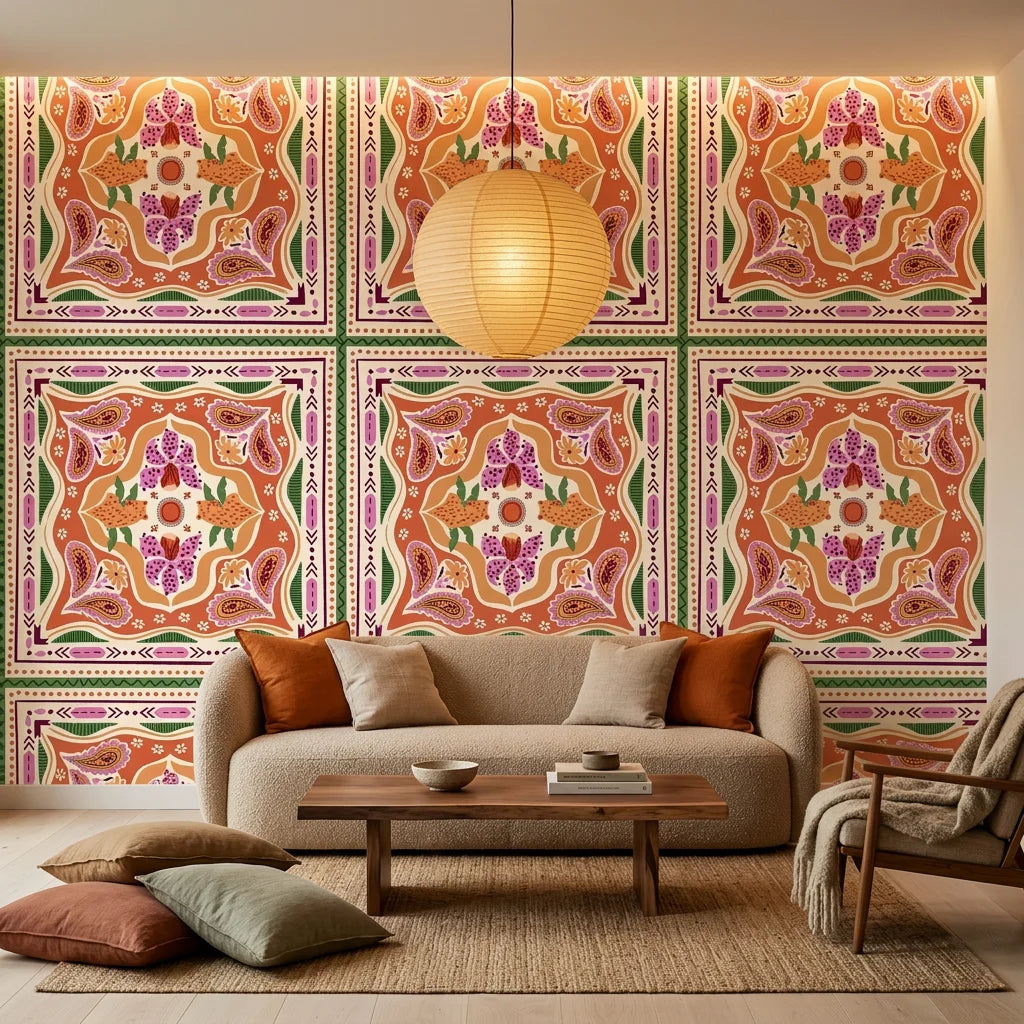 Sun Bloom sunflower wallpaper as a feature wall in a bright home office