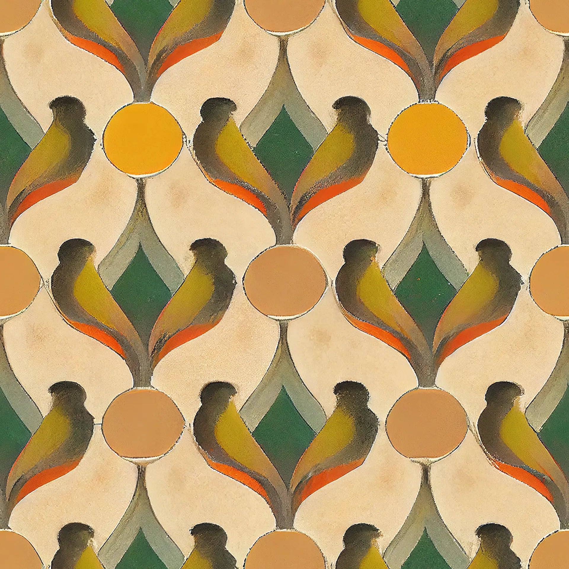Sun & Feather golden art deco bird wallpaper