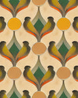 Sun & Feather golden art deco bird wallpaper