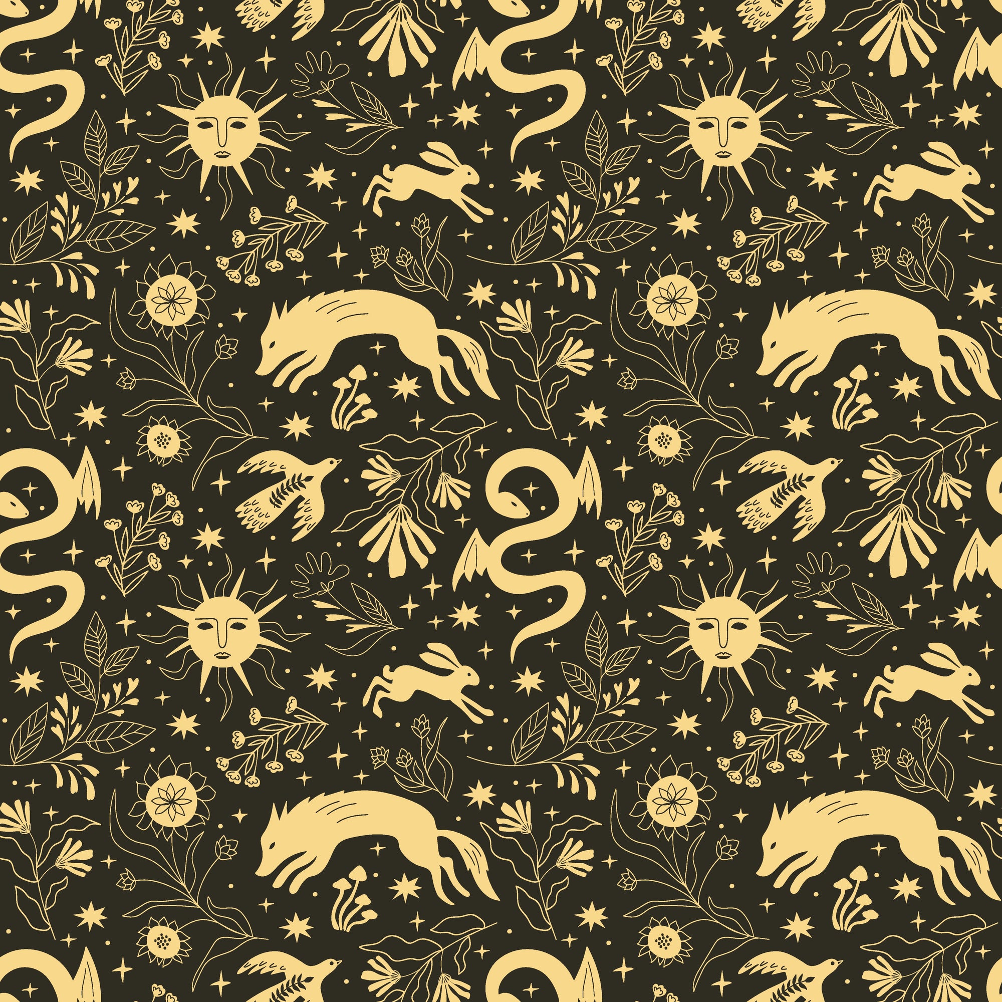 Matte gold celestial folk peel and stick wallpaper - Sun &amp; Moon