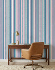 Sunday Stripe pastel hand-drawn stripe wallpaper creating ambiance in a serene bathroom