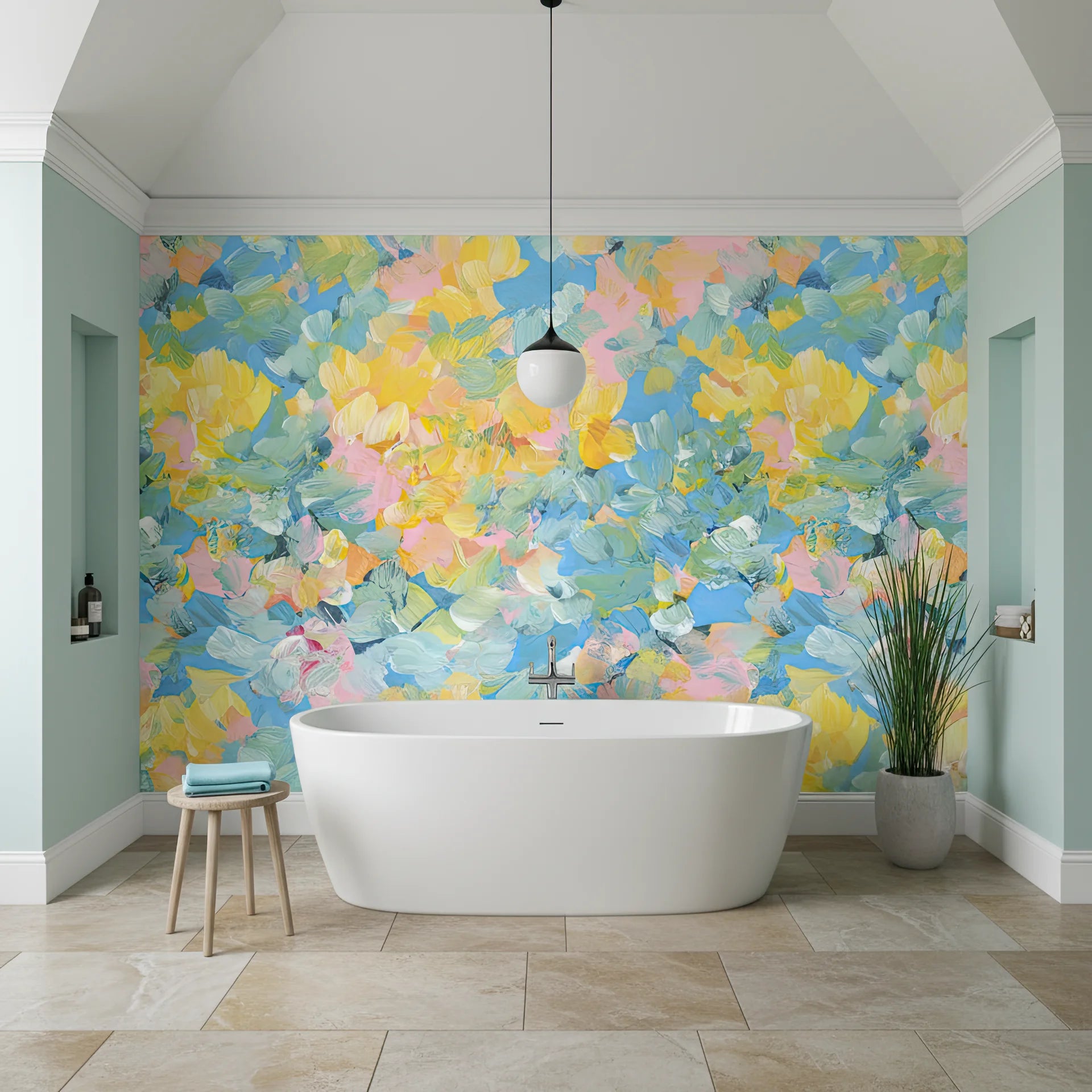 Cheerful garden-inspired wallpaper sample with radiant energy
