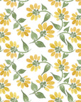 Smooth watercolor yellow daisy botanical peel and stick wallpaper - Sunlit Meadow creating ambiance in a bathroom