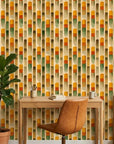 Sunlit Pillars retro geometric column wallpaper adding character to a cozy bedroom