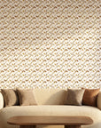 Sunlit Shards neutral geometric peel and stick wallpaper in a warm and inviting living room