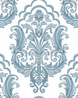 Sunlit Thicket blue floral damask wallpaper