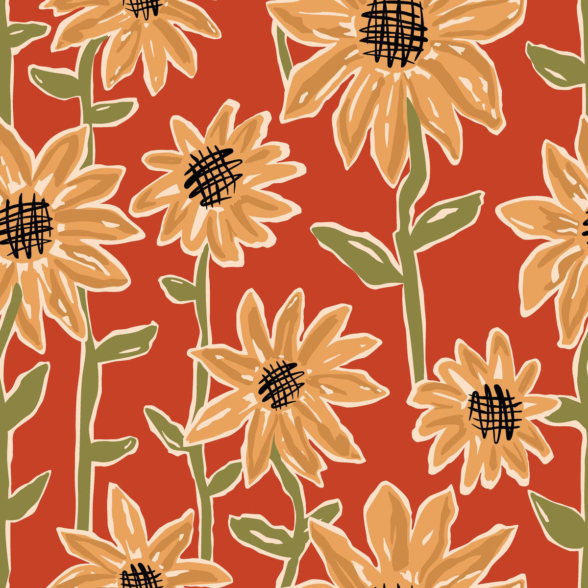 Sunset Scribbles vibrant sunflower wallpaper