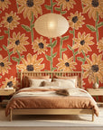 Sunset Scribbles vibrant sunflower wallpaper adding character to a cozy bedroom