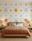 Sweet Bloom meadow sketch wallpaper adding character to a cozy bedroom