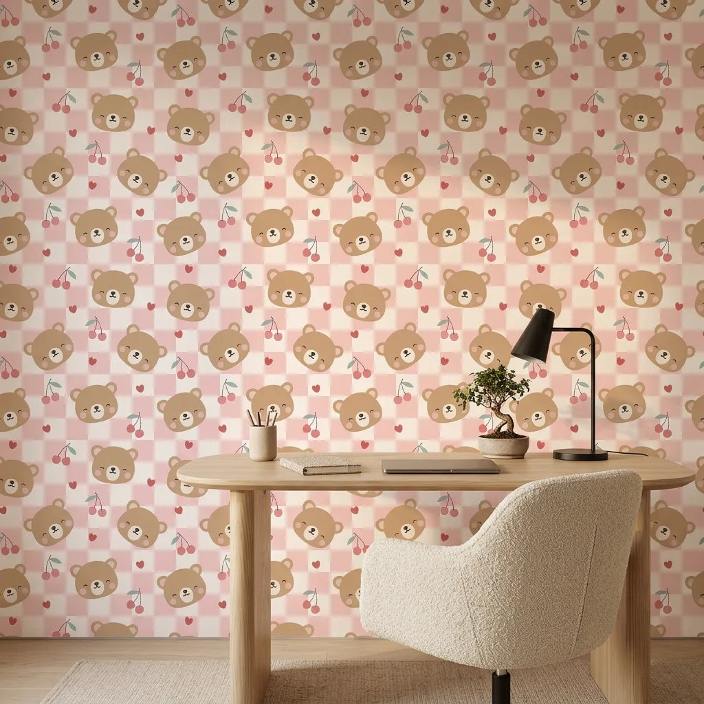 Sweet Dreams cozy children’s wallpaper as a feature wall in a bright home office