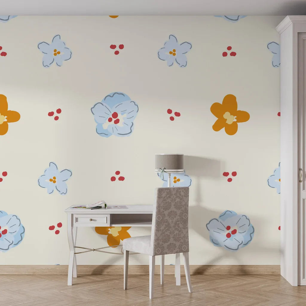 Vibrant blush-toned wall covering featuring frozen ice pops and blooming botanical patterns with easy adhesive backing - Sweet Bloom