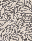 Swirling Echoes, a self-adhesive wallpaper featuring an abstract design of grey and beige spiraling leaves