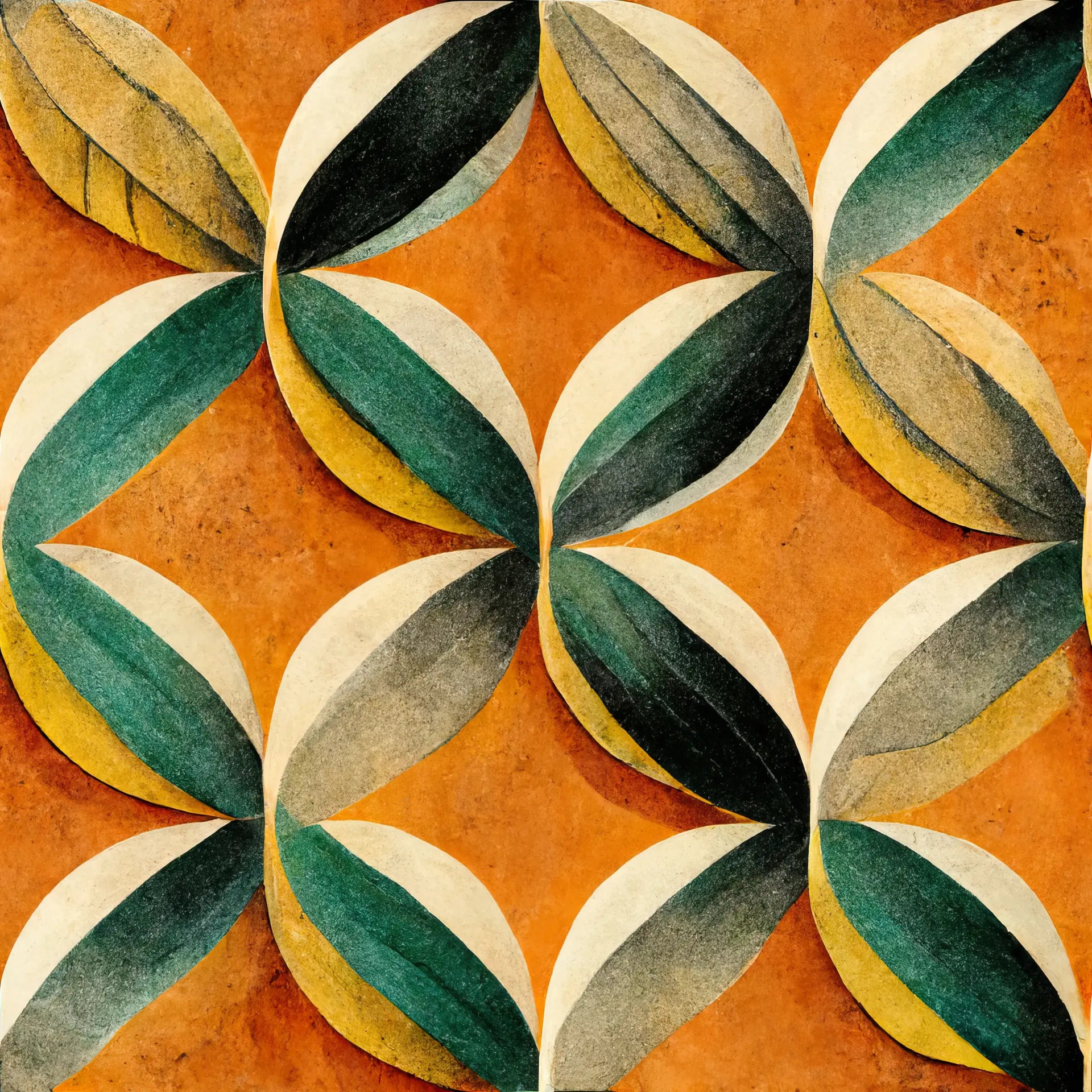 Tangerine Orbit vibrant orange geometric leaf wallpaper