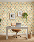Smooth golden Moorish arch floral botanical peel and stick wallpaper - Teal Alcazar adding character to a bedroom