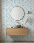 Smooth watercolor teal chevron fret geometric peel and stick wallpaper - Teal Fret adding character to a bedroom