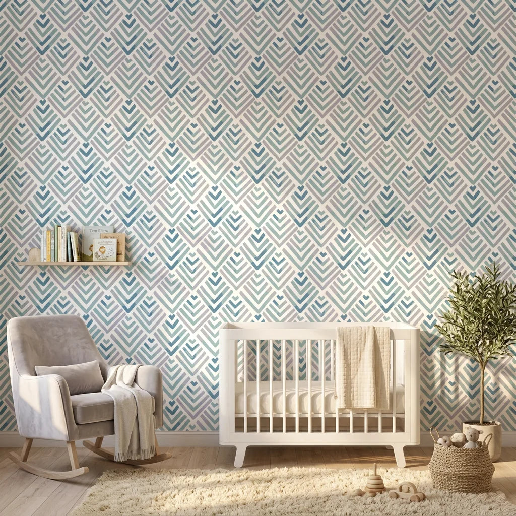 Smooth watercolor teal chevron fret geometric peel and stick wallpaper - Teal Fret as a feature wall in an office
