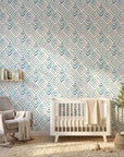 Smooth watercolor teal chevron fret geometric peel and stick wallpaper - Teal Fret as a feature wall in an office