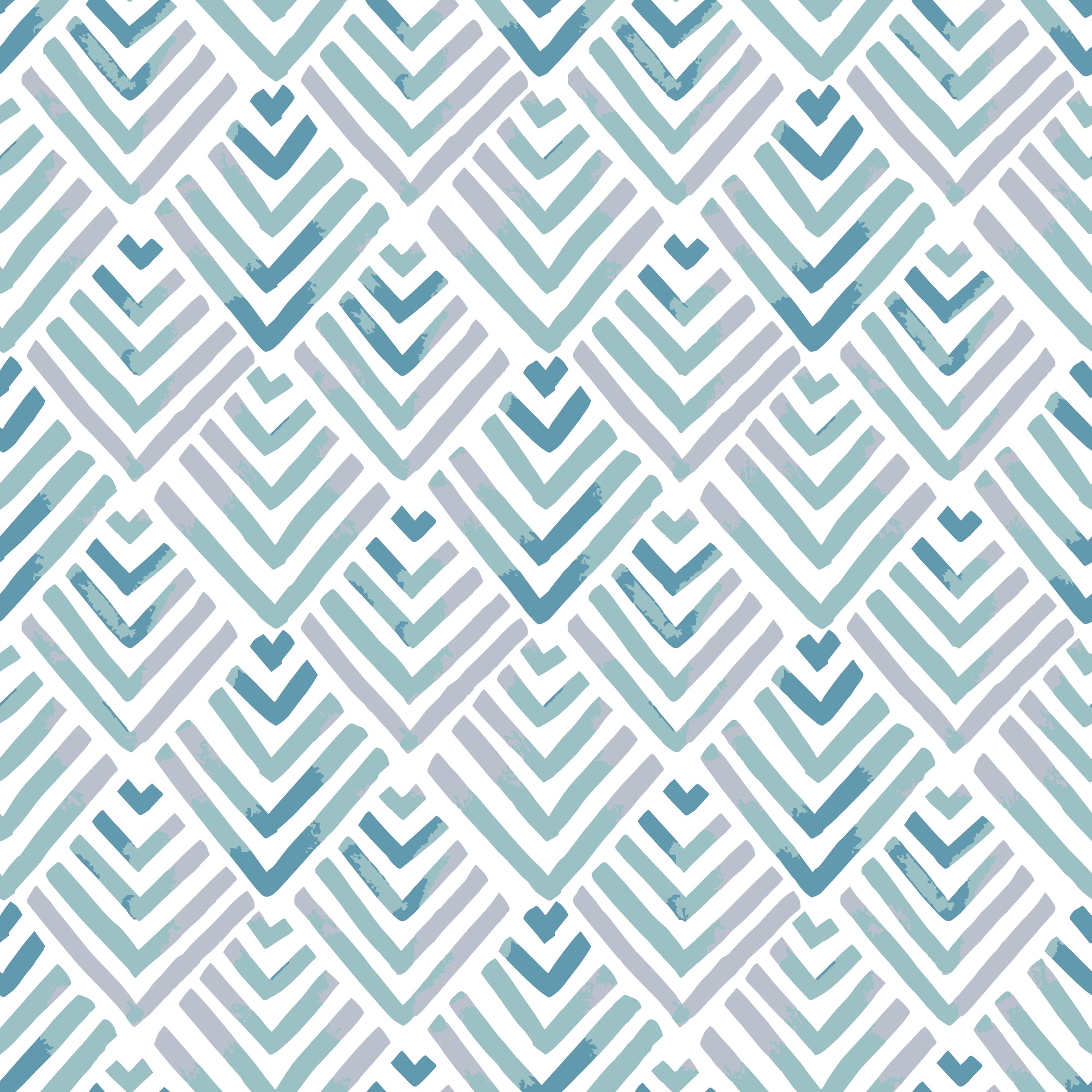 Smooth watercolor teal chevron fret geometric peel and stick wallpaper - Teal Fret creating ambiance in a bathroom